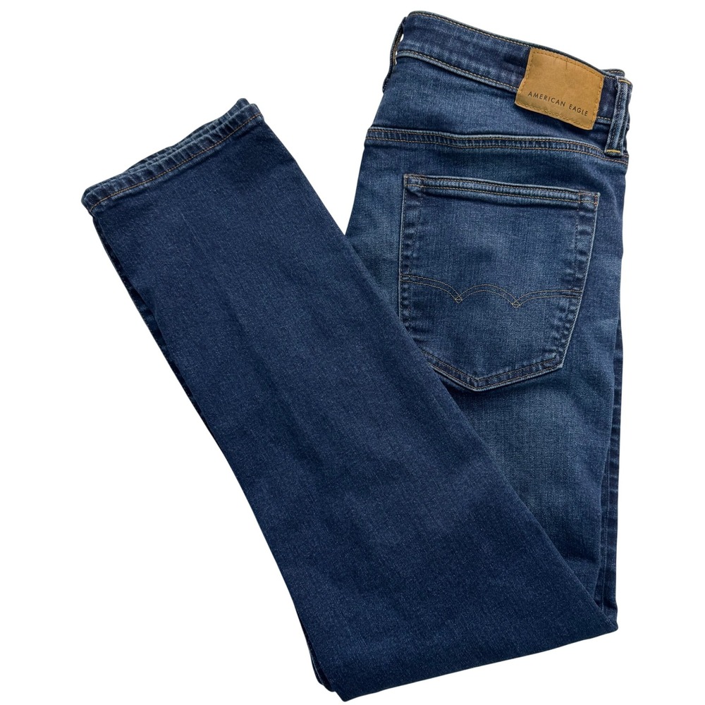 American Eagle Airflex+ Slim Straight Jeans Mens 34x32 Dark Wash Blue Denim